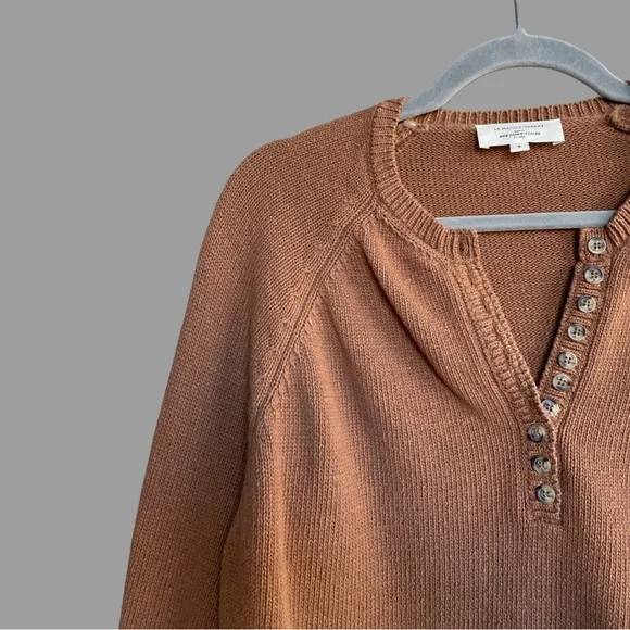 SEZANE Tan Brown Organic Cotton Button Balloon Sleeve Sweater Leontine Jumper - Picture 5 of 13